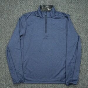 Greyson Pullover Mens Medium Blue Tate Herringbone Performance Quarter Zip
